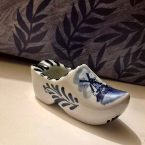 Vintage Miniature Dutch Clog Delft Blue White Holland Porcelain Shoe